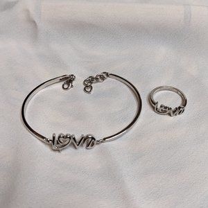 [2/$30] Bangle + Ring Set: "Love" Sterling Silver